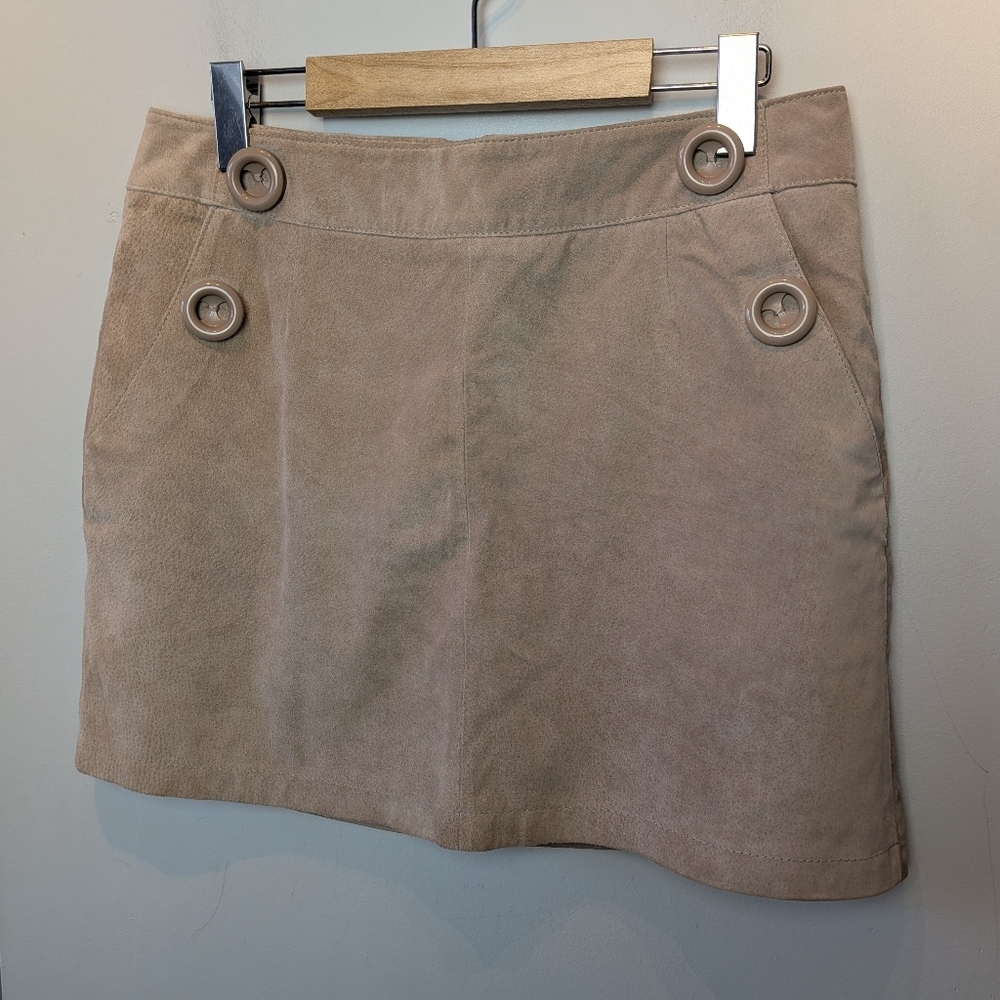 Patrice Bréal 100% Leather Mini Skirt Beige Color Size 40 = 8 US 70' Style